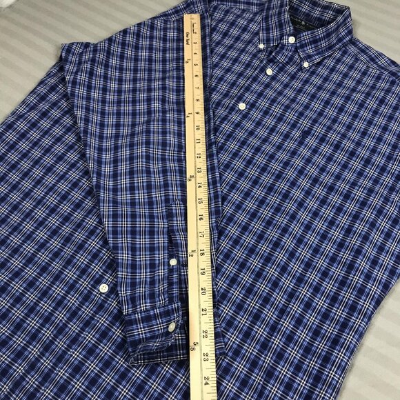 Ralph Lauren Shirt Mens Medium Blue Plaid Blake Button Down Cotton Long Sleeve - Picture 8 of 10